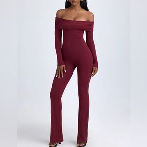 Burgundy Off-Shoulder Jumpsuit